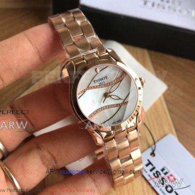 Perfect Replica Tissot T-Wave Mother of Pearl Diamond Dial 30mm Swiss Quartz Watch T112.210.33.111